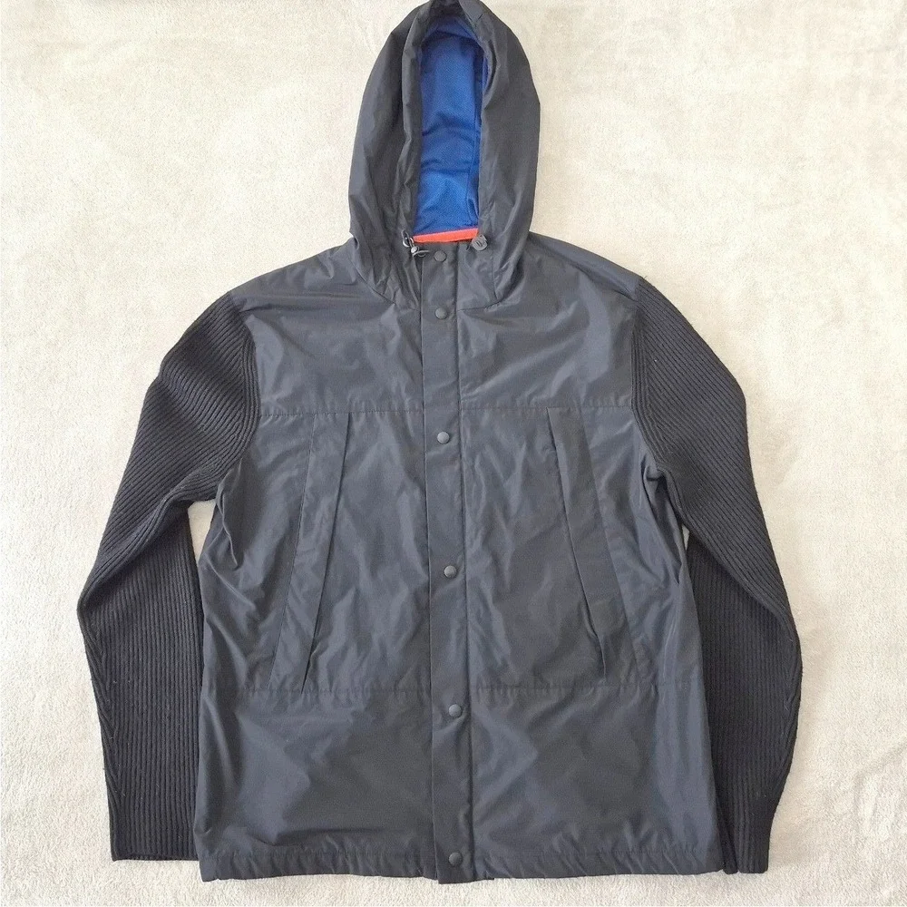 Banana Republic Jacket Hybrid‎ Knit Sleeve Hooded Windbreaker XL Black Techwear